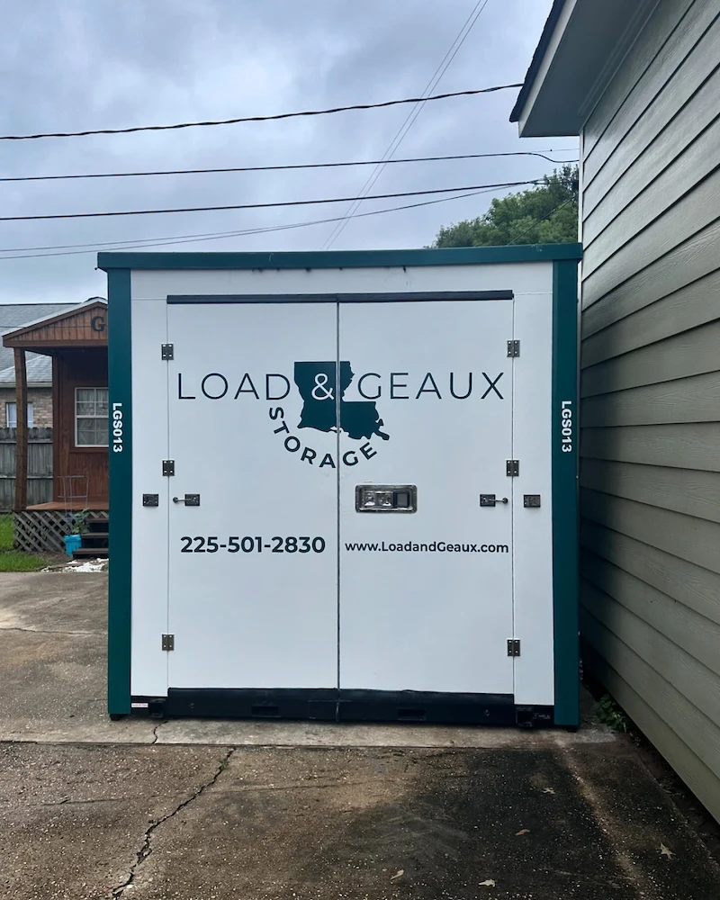 load and geaux portable storage container next to house in baton rouge la