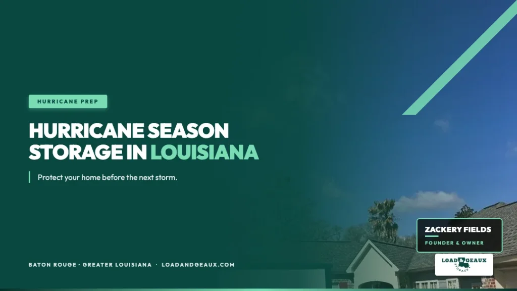 Portable storage container for Louisiana hurricane season prep in a Baton Rouge driveway